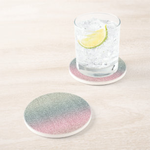 Blush Pink Teal Mint Sparkle Glitter Coaster