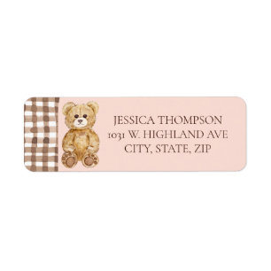 Blush Pink Teddy Bear Baby Shower Return Address  Return Address Label