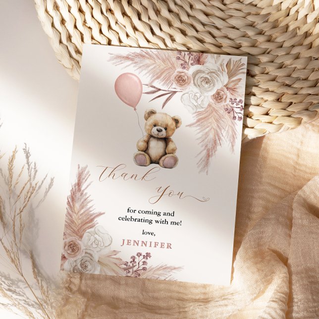 Blush Pink Teddy Bear Baby Shower Thank You Card (Creator Uploaded)