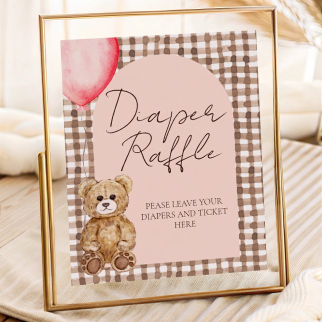 Blush Pink Teddy Bear Diaper Raffle Sign (Creator Uploaded)