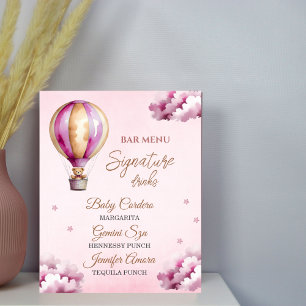 Blush Pink Teddy Starry Night Baby Shower Bar Menu Poster