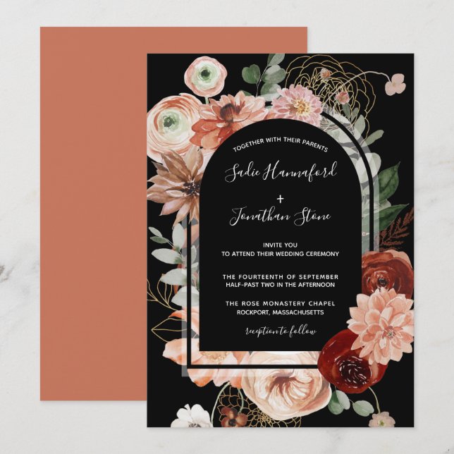 Blush Pink Terracotta Floral Geometric Wedding Inv Invitation (Front/Back)