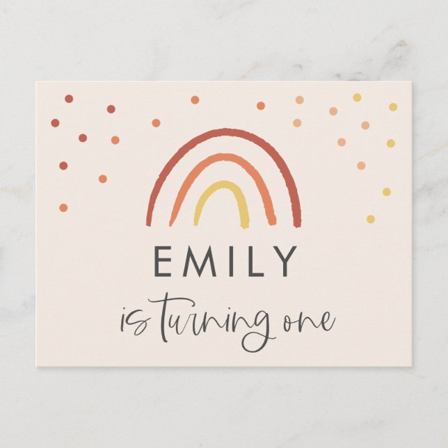 Blush Pink Terracotta Rainbow 1st Birthday Party Postcard (Front)