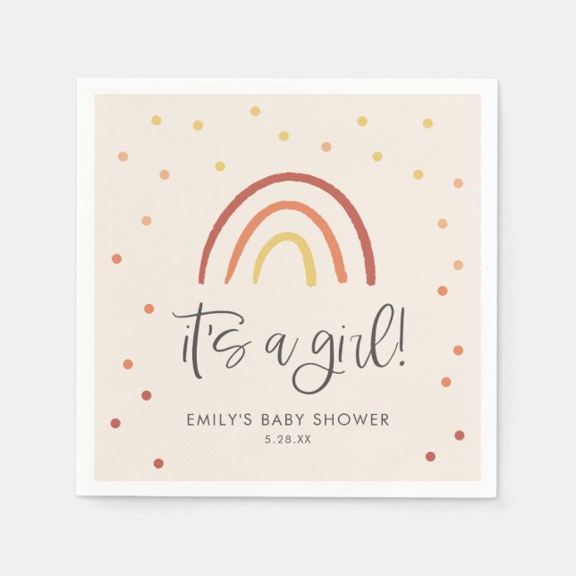 Blush Pink Terracotta Rainbow Girl Baby Shower Napkin (Front)