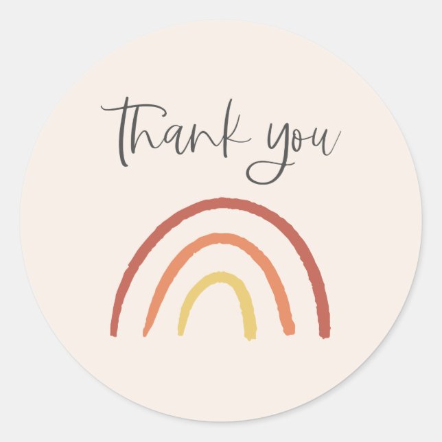 Blush Pink Terracotta Rainbow Thank You Cute Classic Round Sticker (Front)