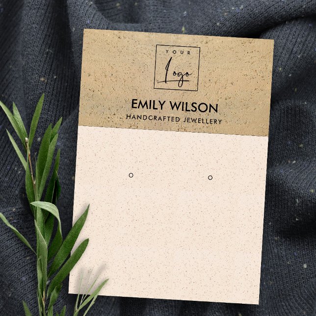 BLUSH PINK TERRACOTTA TEXTURE LOGO EARRING DISPLAY BUSINESS CARD (Creator Uploaded)