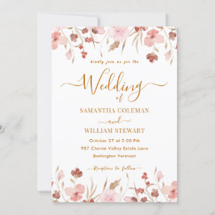 Blush Pink Terracotta Wildflower Boho Wedding Invitation