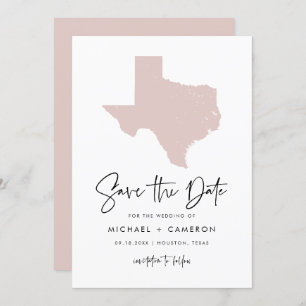 Blush Pink Texas Map Modern Minimalist Script Save The Date