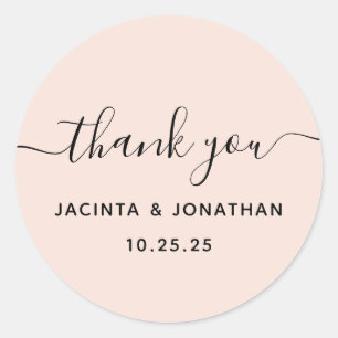 Blush Pink Thank You Wedding Classic Round Sticker