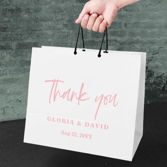 Blush Pink Thank You Wedding  Large Gift Bag (Creator Uploaded)