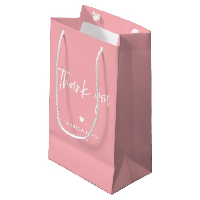 Blush Pink Thank You Wedding Small Gift Bag (Front Angled)