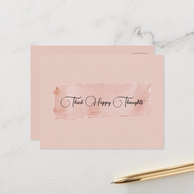 Blush Pink Think Happy Thoughts Postcard (Front/Back In Situ)