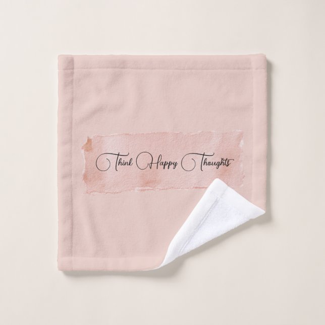 Blush Pink Think Happy Thoughts Wash Cloth (Wash Cloth)