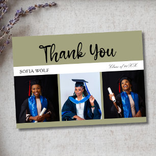 Blush Pink Three Photos Graduation Thank You Card
