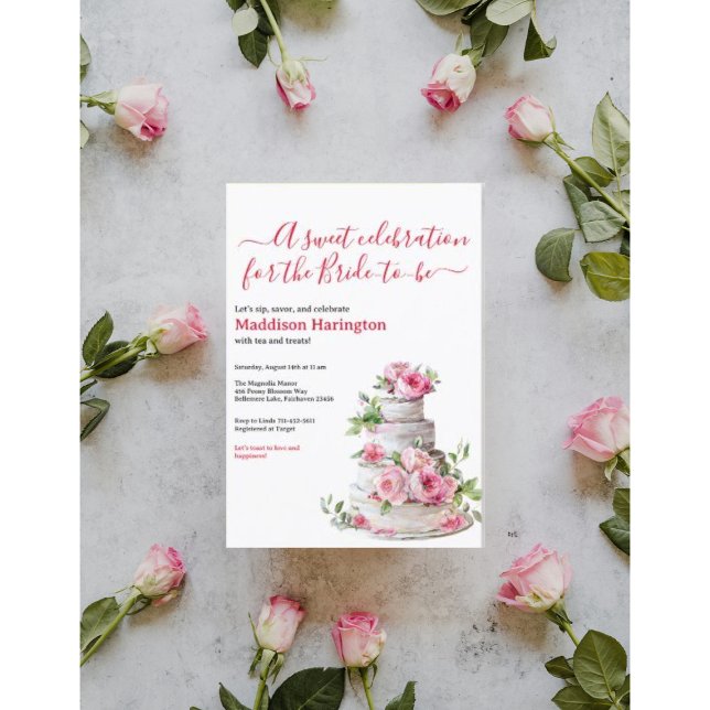 Blush Pink Tiered Cake Pink Roses Bridal Shower  Invitation (Creator Uploaded)