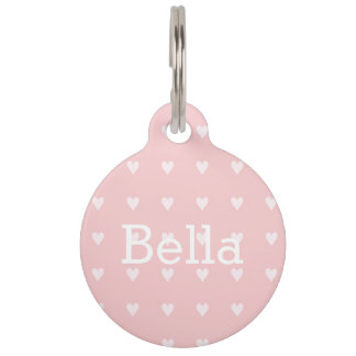 Blush Pink Tiny Hearts Modern Round Large Pet Tag