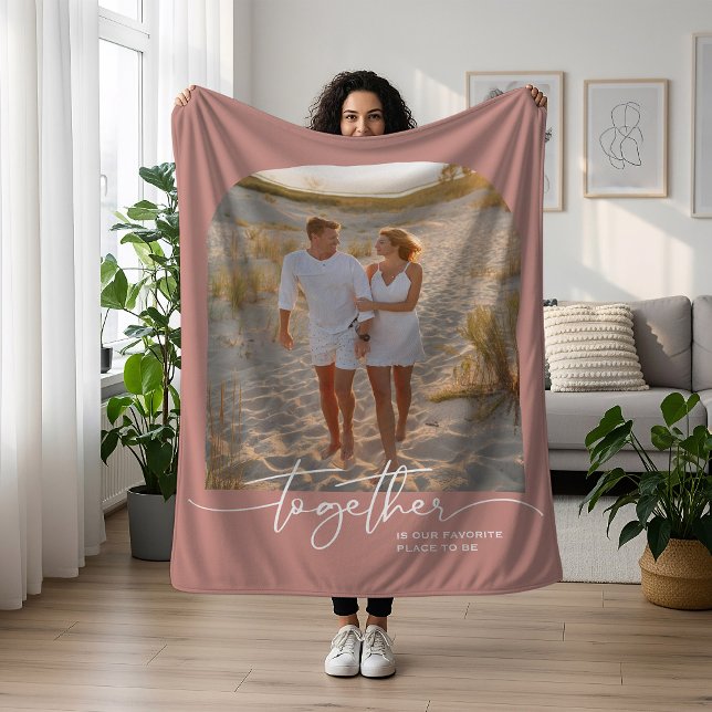 Blush Pink Together Typography Couple Valentine Fleece Blanket (Creator Uploaded)