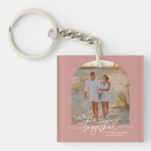Blush Pink Together Typography Couple Valentine Key Ring