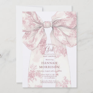Blush Pink Toile Bow Baby Shower Girl Invitation