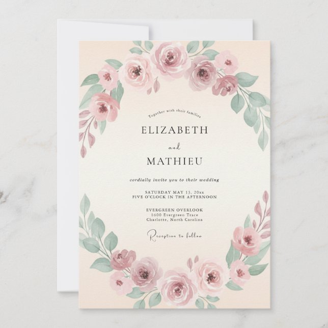 Blush Pink Tranquil Floral Wedding Invitation (Front)