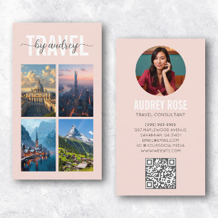 Blush Pink Travel Agent Consultant Photo Qr Code Business Card
