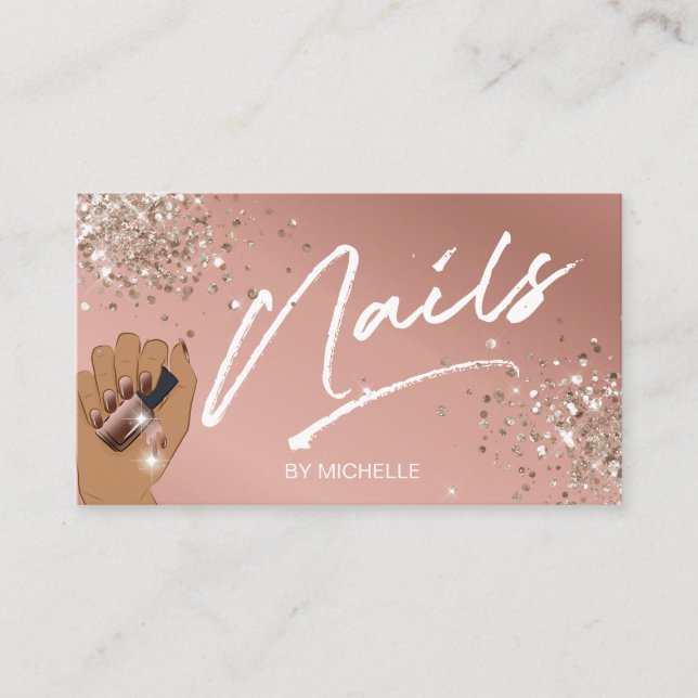 Blush Pink Trendy Glitter Modern Nail Artist  Busi Business Card (Front)