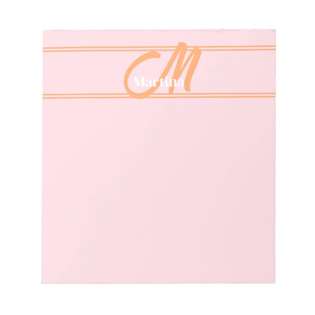 Blush Pink Trendy Modern Monogram Initial Notepad (Front)