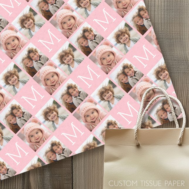Blush Pink Trendy Photo Collage with Monogram Tissue Paper (Custom Tissue Paper)