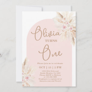 Blush Pink Tropical 1st Birthday Invitation