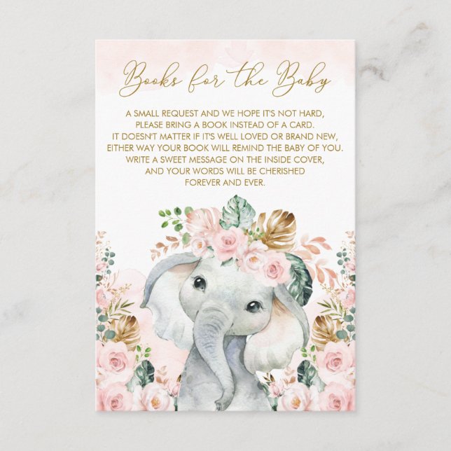 Blush Pink Tropical Floral Elephant Bring a Book Enclosure Card (Front)