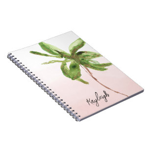 Blush Pink Tropical Gold Green Palm Tree   Notebook