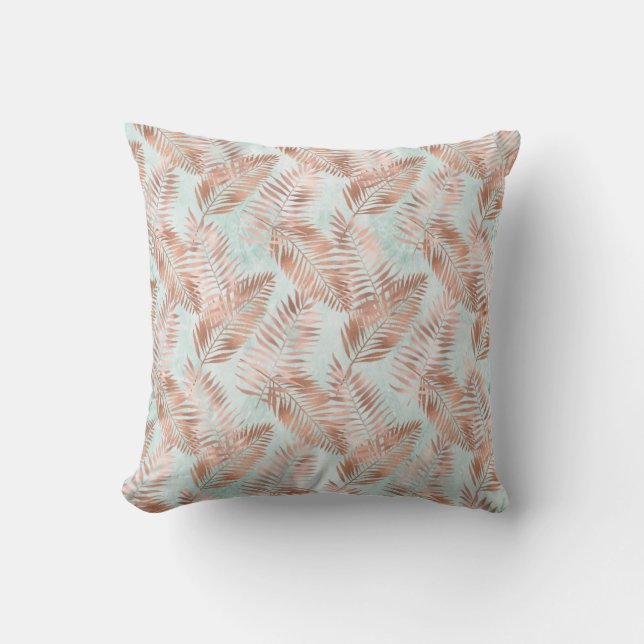 Blush Pink Tropical Leaves and Teal Cushion (Front)