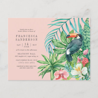 Blush Pink & Tropical Leaves Modern Bridal Shower Invitation Postcard