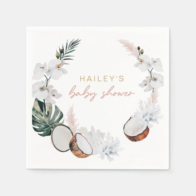 Blush Pink Tropical Palm Pampas Baby Shower Napkin (Front)