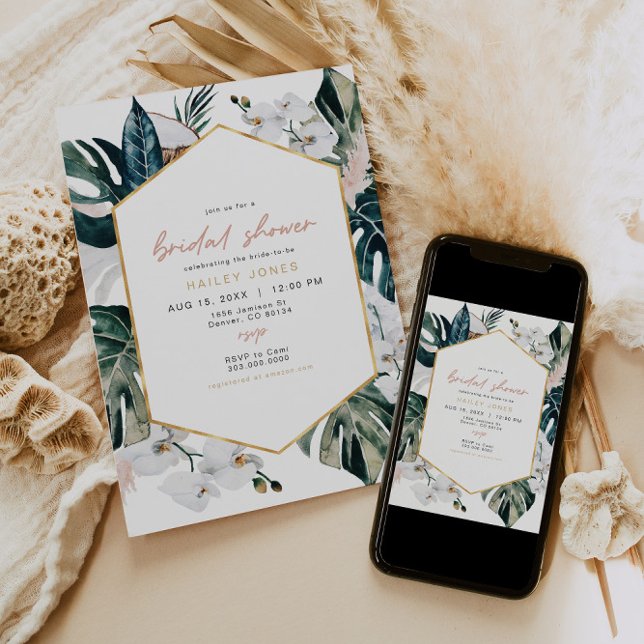 Blush Pink Tropical Palm Pampas Bridal Shower Invitation (Creator Uploaded)