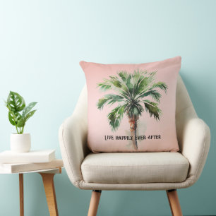 Blush Pink Tropical Palm Tree   Cushion