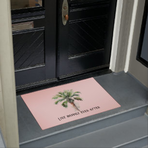 Blush Pink Tropical Palm Tree   Doormat