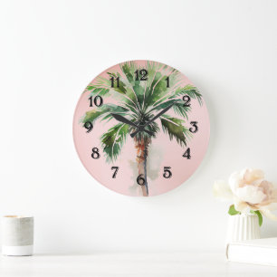 Blush Pink Tropical Palm Tree  Large Clock