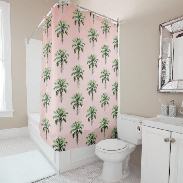 Blush Pink Tropical Palm Tree  Shower Curtain (In Situ)