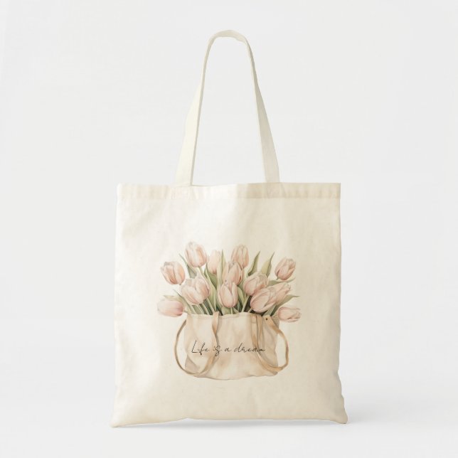 Blush Pink Tulip Flowers Tote Bag (Front)