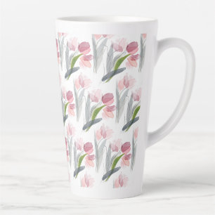 Blush Pink Tulips Sage Green Grey Leaves White Latte Mug