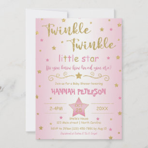 Blush Pink Twinkle Twinkle Little Star Baby Shower Invitation