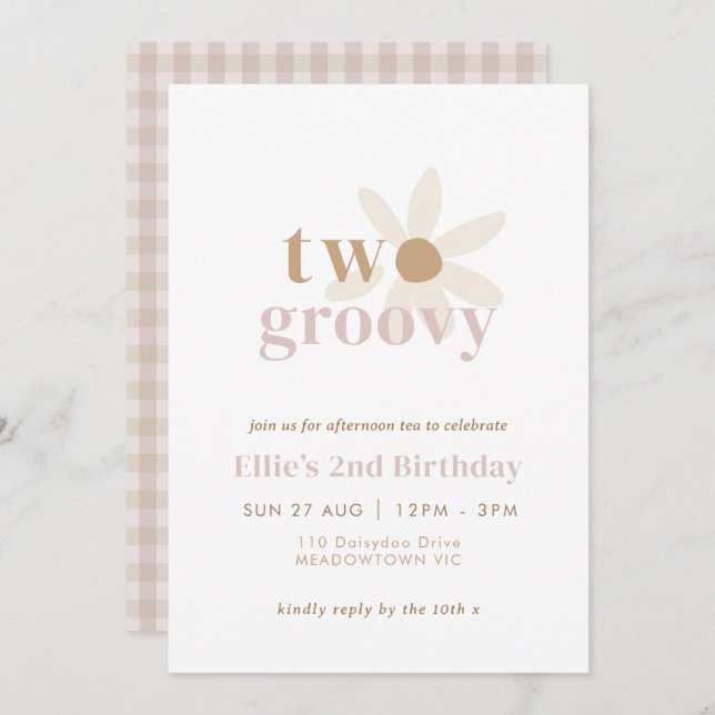 Blush Pink “Two Groovy” Boho Daisy 2nd Birthday Invitation (Front/Back)