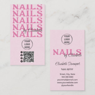 Blush Pink Typography Logo QR Code Nail Salon Business Card