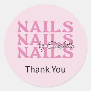 Blush Pink Typography Nail Salon Thank You Classic Round Sticker