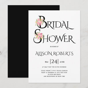 Blush pink typography, pink roses bridal shower invitation