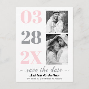 Blush pink, ultimate grey two photo Save the Date Postcard