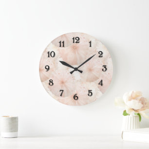 Blush Pink Umbrellas Stripes Large Clock