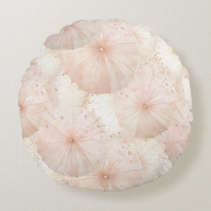 Blush Pink Umbrellas Stripes Round Cushion