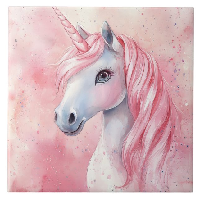 Blush Pink Unicorn  Ceramic Tile (Front)